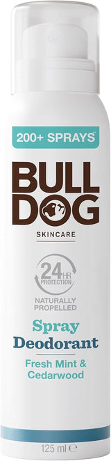 Bulldog Skincare | Fresh Mint & Cedarwood Spray Deodorant - 24 Hour Protection, Fresh Scent 125Ml