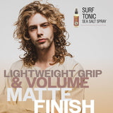 Surf Tonic Sea Salt Spray for Men & Women Hair Texturizing for Beachy Waves & Volume Styling, Matte Finish Light Hold , Vegan Formula, Fragrance Free, Lightweight 355 Ml