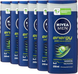 Men Energy Shower Gel, 250 Ml - Pack of 6 & MEN Cool Kick Anti-Perspirant Deodorant Roll on Pack of 6 (6 X 50 Ml), Fresh Men'S Roll on Deodorant + Fresh Masculine Fragrance