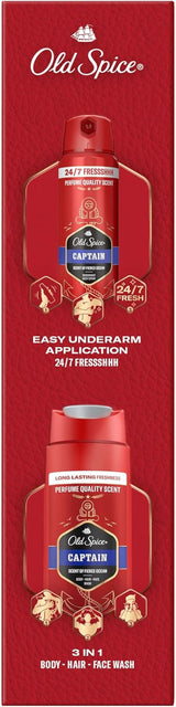 Gentleman Gift Set for Men with Captain Deodorant Spray and Shower Gel, 24/7 Fressshhh with Daily Use, Long Lasting Perfume Quality Scent
