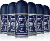 Men Energy Shower Gel, 250 Ml - Pack of 6 & MEN Cool Kick Anti-Perspirant Deodorant Roll on Pack of 6 (6 X 50 Ml), Fresh Men'S Roll on Deodorant + Fresh Masculine Fragrance