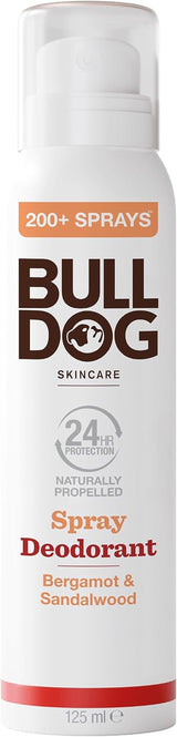 Bulldog Skincare | Bergamot & Sandalwood Spray Deodorant - 24 Hour Protection, Fresh Scent 125Ml