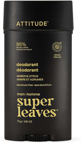 ATTITUDE Aluminum-Free Deodorant for Men, 95% Natural Origin Ingredients, EWG Verified, No Ingredients of Concern, Odor Control, with Baking Soda, Amber & Citrus, 75 G