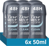 Dove Men+Care Clean Comfort Anti-Perspirant Deodorant Stick with Moisturising Cream, 48-Hour Protection, 50 Ml, Pack of 6