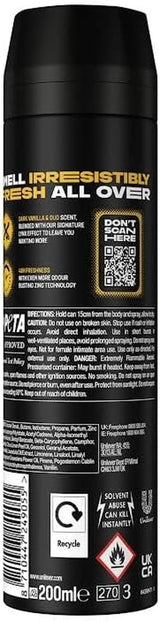 Gold Aerosol Body Spray Men'S Deodorant Spray with an Oud Wood & Fresh Vanilla Scent for 48 Hours of Odour Busting, High Defnition Fragrance 6X 200 Ml
