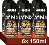 XL Sunset Fresh Deodorant for Men Multipack with Mango and Mandarin Scent Long Lasting Fragrance with 48 Hours All over Freshness Aluminium Free Body Spray 150Ml, 6 Pack