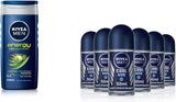 Men Energy Shower Gel, 250 Ml - Pack of 6 & MEN Cool Kick Anti-Perspirant Deodorant Roll on Pack of 6 (6 X 50 Ml), Fresh Men'S Roll on Deodorant + Fresh Masculine Fragrance