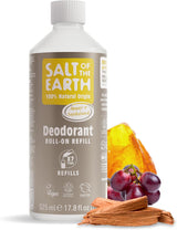 - Natural Deodorant Roll on Refill - X7 Uses - Amber & Sandalwood - 100% Natural Origin Ingredients - Vegan - Suitable for Men, Women & Children - 525Ml