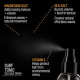 Surf Tonic Sea Salt Spray for Men & Women Hair Texturizing for Beachy Waves & Volume Styling, Matte Finish Light Hold , Vegan Formula, Fragrance Free, Lightweight 355 Ml